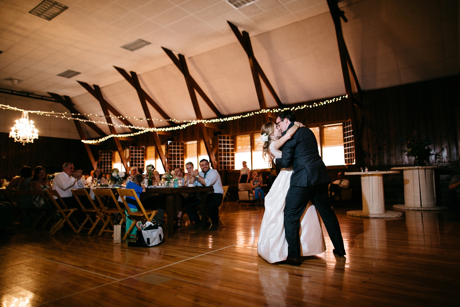 just married couple dancing at town hall