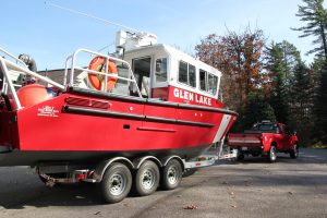 fire rescue boat being hauled